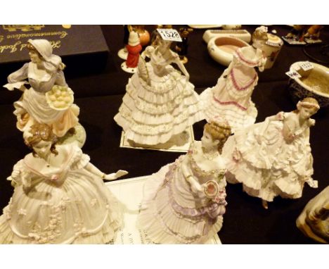 Six Royal Worcester figurines, Masquerade begins, Royal presentation, Royal debut, First dance, Belle of the ball and Rose pi