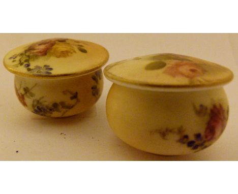 Royal Worcester pair of miniature circular blush ivory pill boxes 