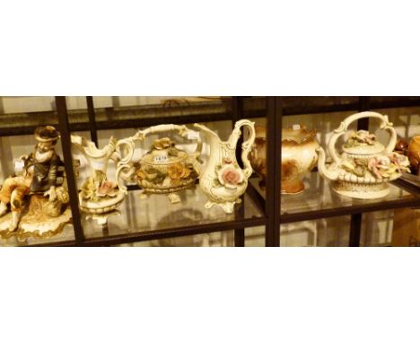 Five pieces of Capodimonte and a pheasant planter
