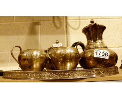 Silver plated tea service on galleried tray