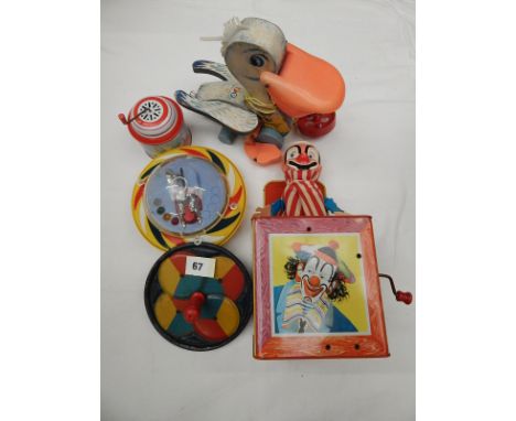 MATTY MATTEL JACK IN A BOX, TINPLATE TOP, REVOLVING SPACE MAN ETC