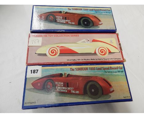 2 SCHYLLING SUNBEAM 1000 LAND SPEED CAR BOXED & ST JOHN TIN TOY COLLECTION CHAD VALLEY REPLICA