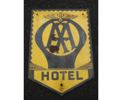 ENAMEL ADVERTISING SIGN AA HOTEL FRANCO SW1, WITH EARLY STYLE AA BADGE LOGO
