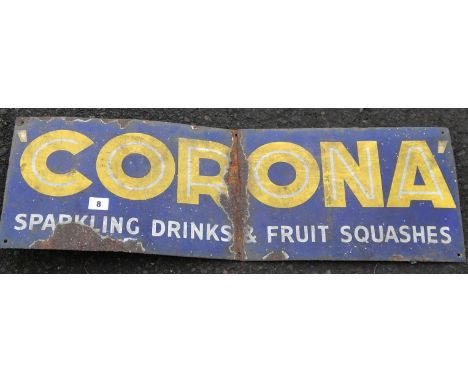 ENAMEL ADVERTISING SIGN CORONA SPARKLING DRINKS & FRUIT SQUASHES, - HAS FOLD DAMAGE