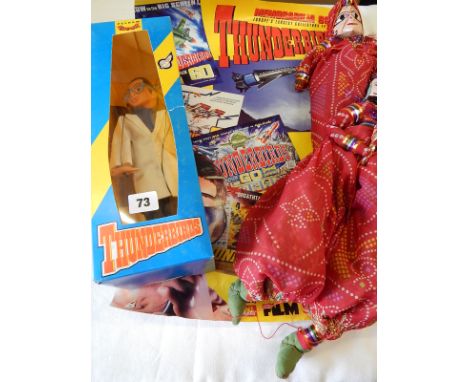 2 INDIAN PUPPETS, THUNDERBIRDS PELHAM PUPPET ' BRAINS' BOXED C 1992 & THUNDERBIRD POSTER NEC 1999