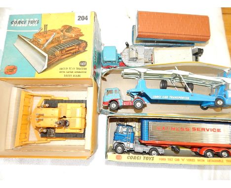 CORGI 1107 BOXED EUCLID TC-12 TRACTOR, PT /B FORD TILT CAB LORRY, & OTHER CORGI LORRIES SOME REPAINTED