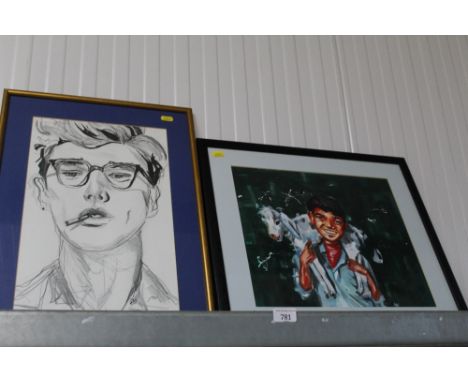 Two portrait studies signed A W