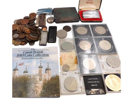 GB and Commonwealth circulated coinage George V to Elizabeth II together with a Dunhill lift arm lighter, three Ronson Varafl