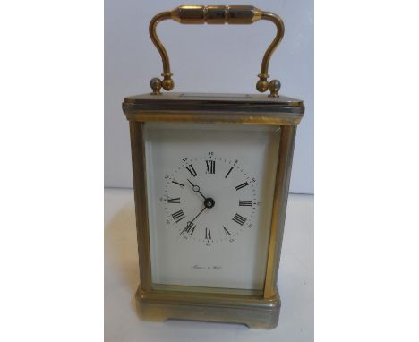 Mappin & Webb brass cased carriage clock timepiece (with key),Believed to be in full working order,14 cm high 