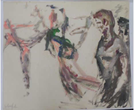 Marius WOULFART (1905-1991) oil sketch on paper  of ballet dancers, signed, unframed,The oil measures 50 x 60 cm 