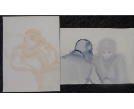 2 Geneviève Zondervan (French 1922-2013) watercolour wash portrait studies, unsigned, unframed, Both measure 31 x 41 cm Prove