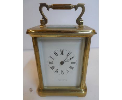 Mappin & Webb brass cased carriage clock timepiece,Believed to be in full working order, 13 cm high