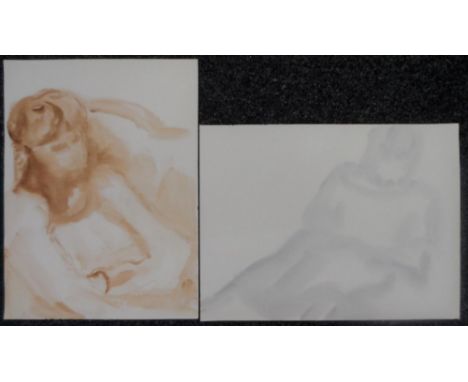 2 Geneviève Zondervan (French 1922-2013) watercolour wash portrait studies, unsigned, unframed, Both measure 31 x 41 cm Prove