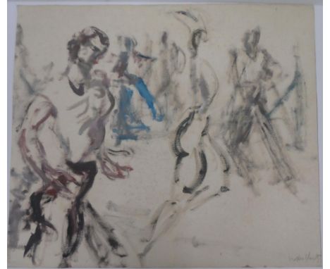 Marius WOULFART (1905-1991) oil on paper, sketch of ballet dancers, signed, unframed,The oil measures 50 x 60 cm 