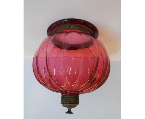 Victorian cranberry glass ceiling light fitting,approx 28 cm in diameter 