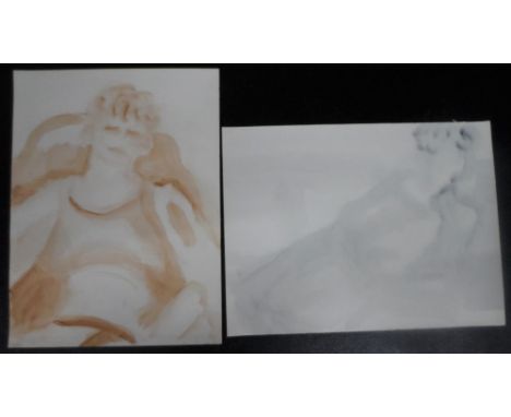2 Geneviève Zondervan (French 1922-2013) watercolour wash portrait studies, unsigned, unframed, Both measure approx 31 x 41 c