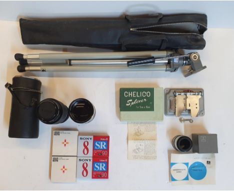 Vintage photographic equipment &amp; accessories to include a Velron ME-2 Tripod &amp; case, a boxed Chelico 8 &amp; 16mm tap