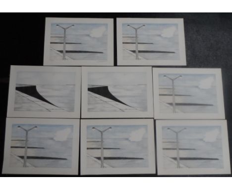 8 Geneviève Zondervan (French 1922-2013) watercolour & pen, modernist landscapes with lamp-posts (possibly drawings for print