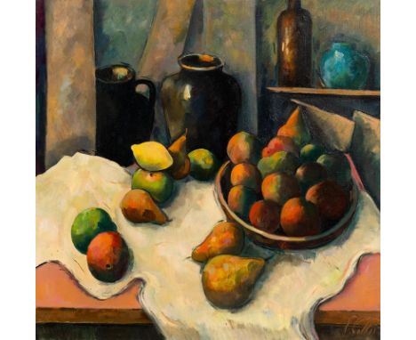 Peter Collis RHA (1929-2012)Still Life on Tabletopoil on canvassigned lower right86½ x 86½cm (34 x 34in) Private CollectionPe