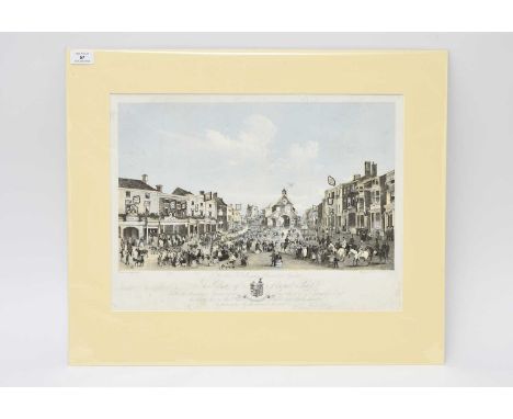 NEWPORT, SALOP. View of the Market Place showing the procession commemorating the majority of T F Boughey, son of Sir Thomas 