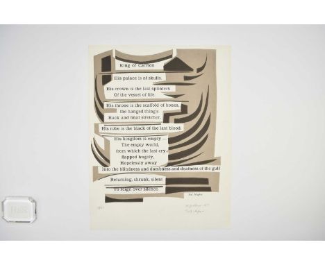 TED HUGHES POSTERS. King of Carrion, 1970. Signed in pencil by Ted Hughes and the artist R J Lloyd. No 19 of only 20 copies. 