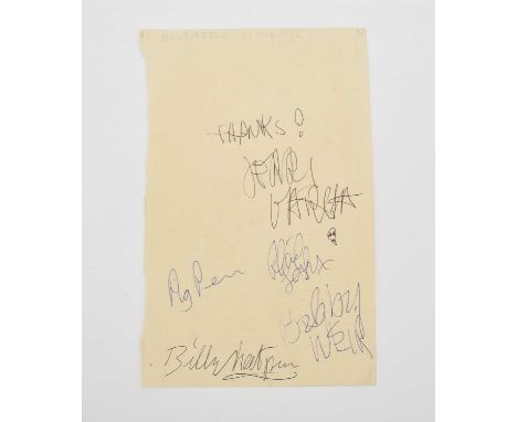 THE GRATEFUL DEAD. Autographs of the five founding members of the band: Jerry Garcia, Bobby Weir, Ron 'Pigpen' McKernan, Phil