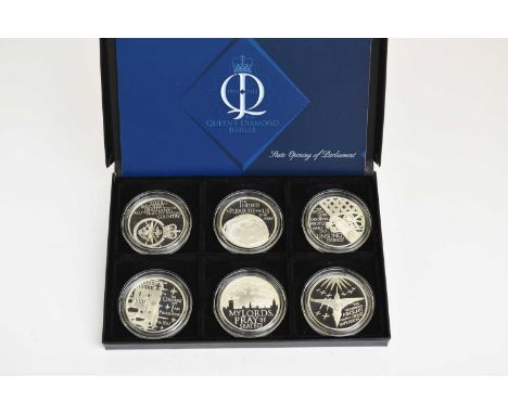 The Queen Elizabeth II 2012, official Diamond Jubilee set of 6 silver proof coins within capsules and fitted case