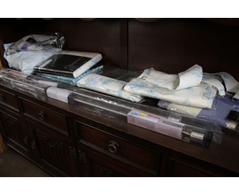 Two curtain poles and a quantity of various curtains 