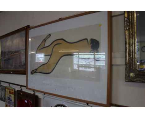 A large framed and glazed coloured print 'Sanyu reclining nude'