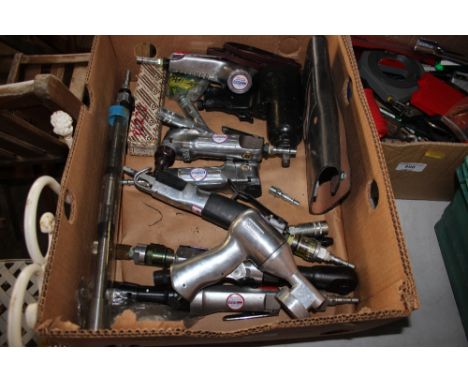 A box of mostly Sealey air powered tools 