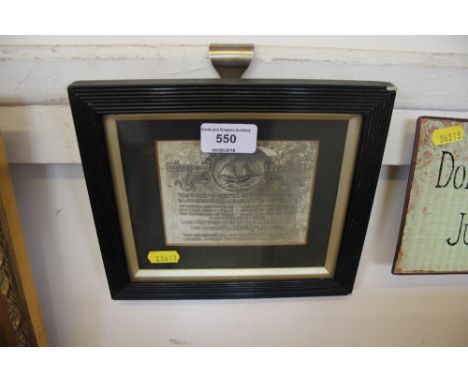 A small framed print relating to 'Lives Lost by the capsizing of the life boat Aldeburgh, 1899'