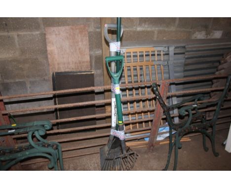 A spade, rake and fork