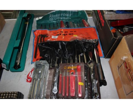 A Kamasa-tools file set; a Hex key set; ratchet spanner set etc.   