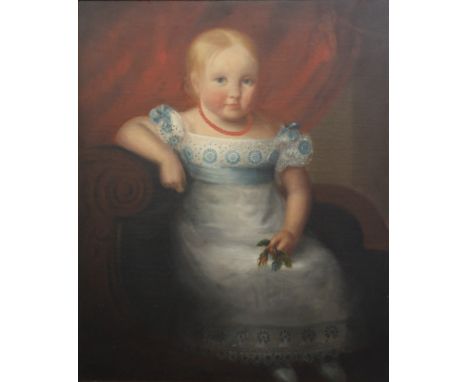 A 19th century oil on canvas, Portrait of Elizabeth (Liza) Burrows (1826-1908) as a Child, framed. 61.5 x 75.5 cm.Elizabeth m