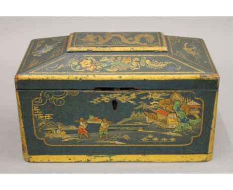 A chinoiserie tea caddy. 20.5 cm wide.