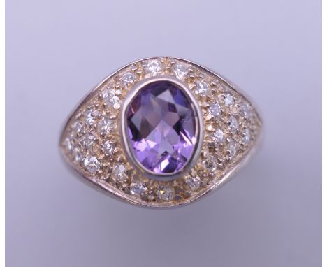 A silver amethyst ring. Ring size O.