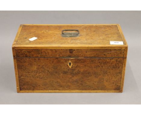 A 19th century burrwood tea caddy. 33.5 cm wide.