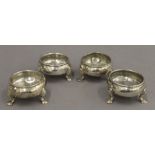 Two pairs of Georgian silver salts. Each approximately 4 cm high. 13.1 troy ounces.