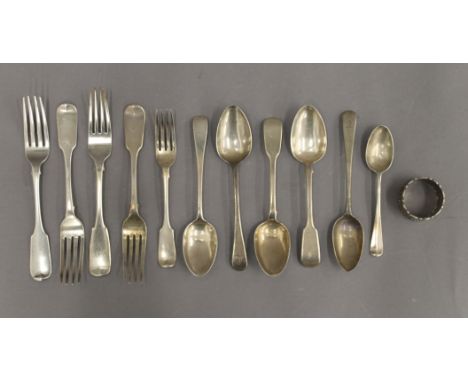 A quantity of silver flatware and a napkin ring. 19.2 troy ounces.