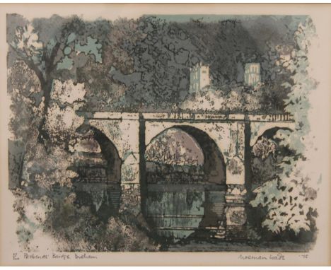 NORMAN WADE (20th century) British, Prebends Bridge, Durham, limited edition print, numbered 43/300, signed to margin, framed