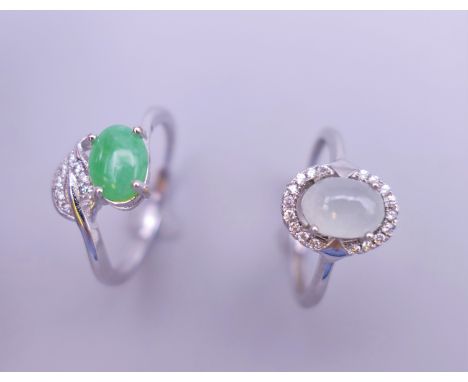 Two silver jade rings. Ring sizes M/N.