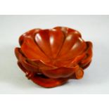 A CHINESE CARVED BOXWOOD LOTUS BRUSH WASHER, 8cm diameter.