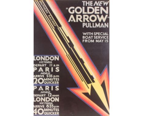 A railway poster print, "The New Golden Arrow, Pulman"
