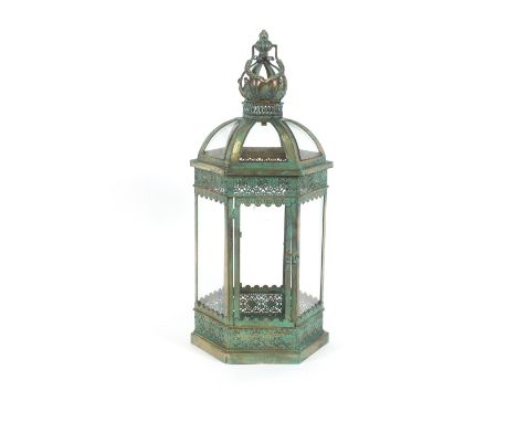 A green patinated octagonal lantern