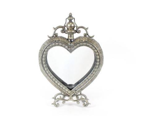 A silvered filigree work heart shaped lantern 