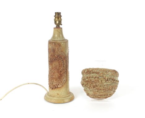 A Bernard Rooke pottery table lamp; and a Bernard Rooke posy holder