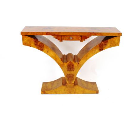 A yew wood effect Console hall table, fitted with a single drawer, 120cm wide