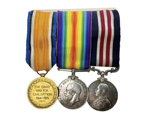 WW1 Military Medal group of three comprising MM, British War Medal and Victory Medal awarded to 44772 Pte. T. Clamp 5/York: &