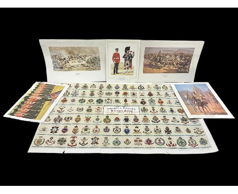 Large poster entitled 'Crests and Badges of the British Army in Daily Use 56 x 86cm; together with twenty-five colour prints 