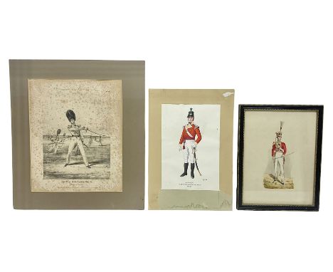 English School (19th century) - full length portrait vignette of an officer of the Coldstream Guards c1830, watercolour, 24 x